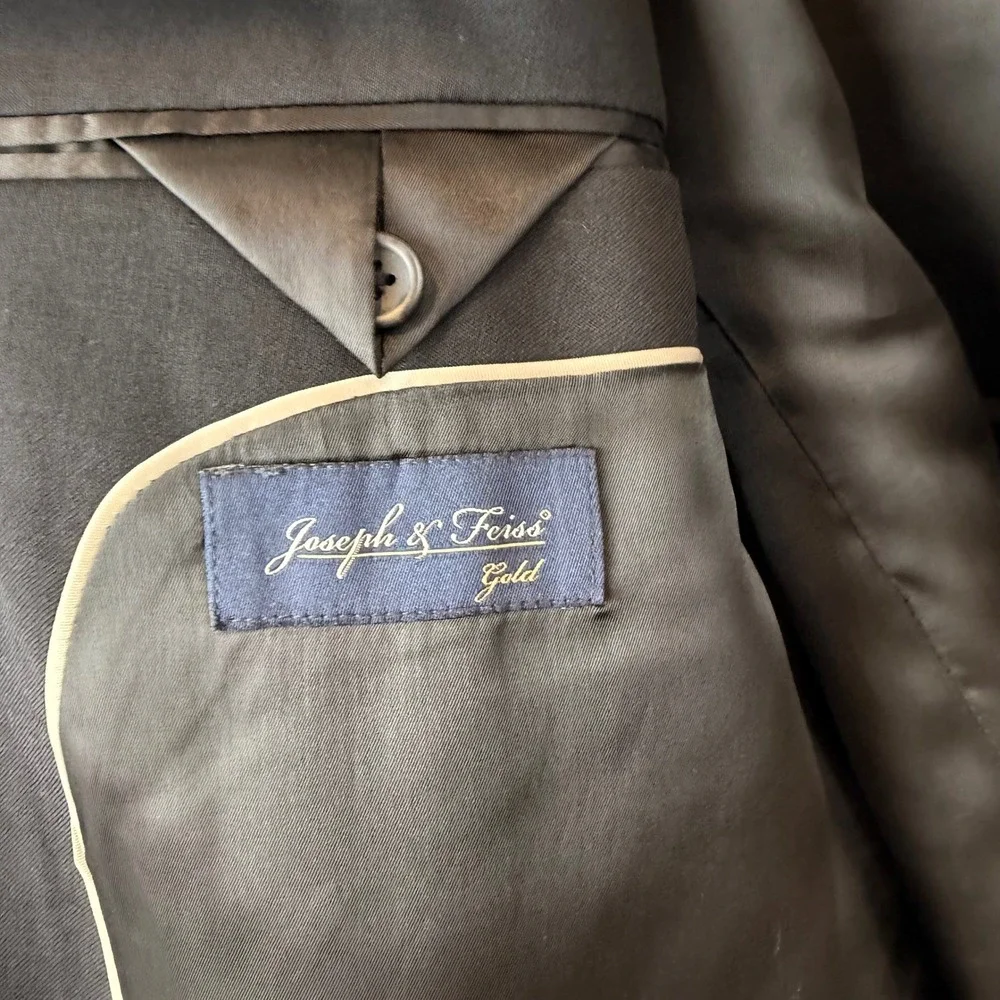 Joseph & Feiss Gold Mens 50 Short Black 100% Wool 2-Button Blazer Suit Jacket